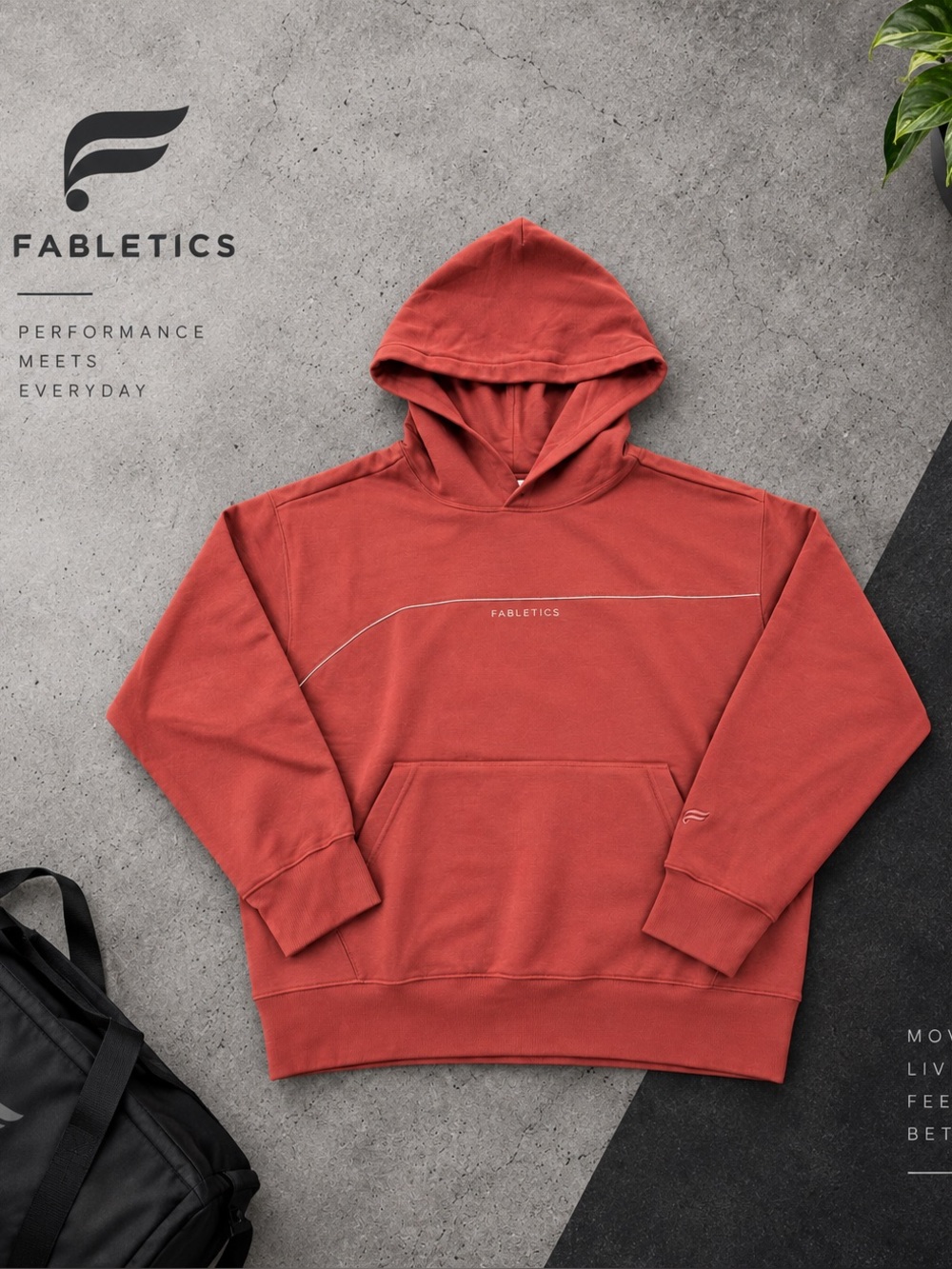 Fabletics Men’s Pullover Hoodie Rust Red Athletic Sweatshirt